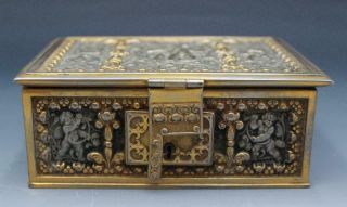 Antique German Gilt Bronze Dresser Box Jewelry Casket By Erhard & Sohne Cherubs