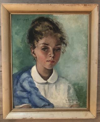 Vintage Mid Century Portrait Oil Painting Girl Female Framed Signed1961