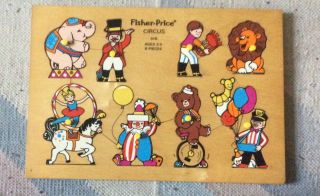 Vtg Fisher Price Circus Peg Peek - A - Boo Wooden Puzzle 8 Pc 516 1970s Holland