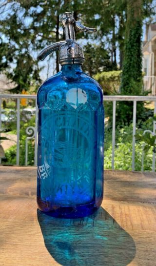 Sam Chaikin Ten Facet Antique Vintage Blue Seltzer Bottle From Brooklyn Ny