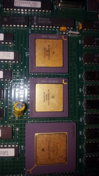 Vintage Circuit Board W/ 8 Gold Purple Ceramic Cpu Chips All Early 1990 