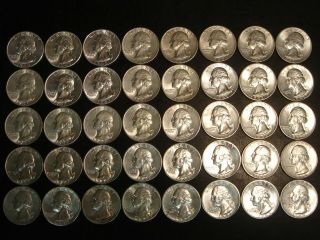 Roll Of 40 Au Washington Silver Quarters 1940 1941 1942 1943 1944