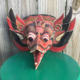 Vintage Balinese Garuda Mask Applied Ears Hand Carved Wood Hand Painted Gift