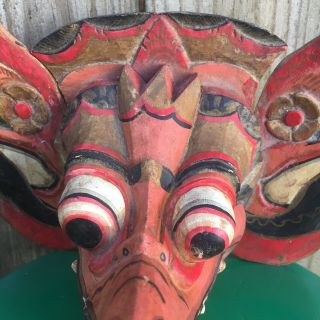 Vintage Balinese Garuda MASK APPLIED EARS Hand Carved Wood Hand Painted Gift 2