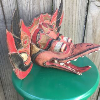 Vintage Balinese Garuda MASK APPLIED EARS Hand Carved Wood Hand Painted Gift 3