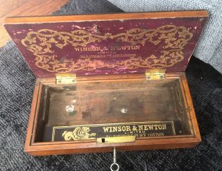 Antique Winsor & Newton Artists Wooden Mahogant Paint Box @ 1890
