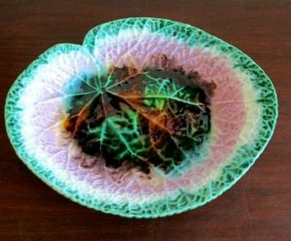 Antique Majolica Begonia Leaf Platter Plate - Large 11 1/4 " X 9 "
