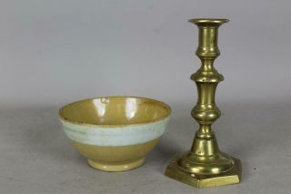 Very Early 19th C Yellow Ware Bowl With A Bold 1 " White Slip Ring In Great Color