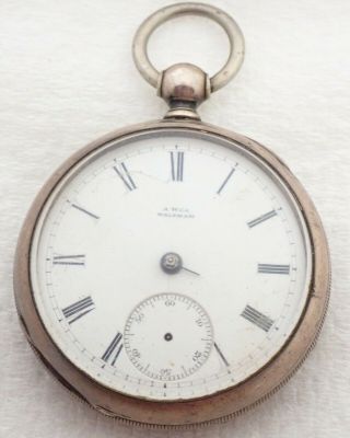 Antique 18s Waltham Ps Bartlett Key Wind Sterling Silver Pocket Watch Parts