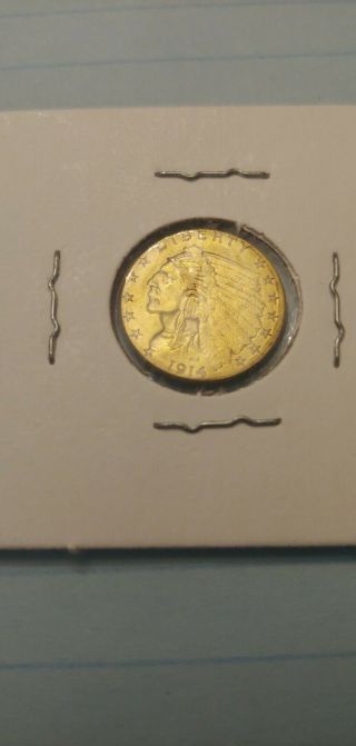 1914 Gold United States $2.  5 Dollar Indian Head Quarter Eagle 2.  5d