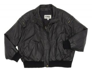 Vintage 80s Chia Leather Jacket Xl Womens Black Cropped Motorcycle Jacket Biker