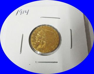 1914 US Indian Head Quarter Eagle Gold Coin - $2.  50 Dollar ($2 1/2) 2