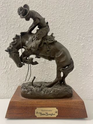 Vintage Frederic Remington Rattlesnake Bronze Horse Cowboy Western Sculpture