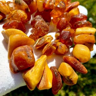 Antique Egg Yolk Butterscotch Chunky Amber Stone Necklace Natural Baltic Amber.