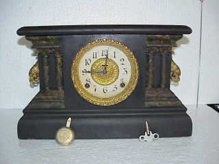 Antique Ingraham “adrian” 8 Day T&s Black Mantle Clock Parts Repair B