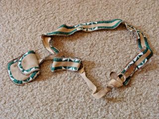 Native American Beaded Belt With Pouch Vintage Antique Deerskin 1900 
