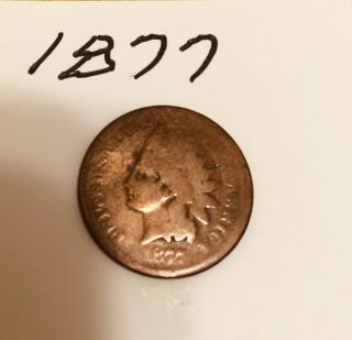 1877 Indian Head Cent Penny.  This Key Date Coin Has A Solid Date.