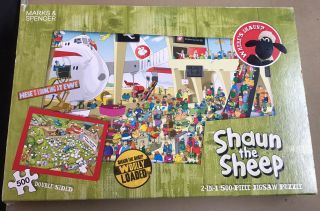 M&s Shaun The Sheep 2 In 1 Double Sided 500 Piece Jigsaw Puzzle - Complete
