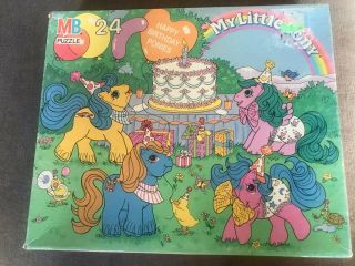 My Little Pony Puzzle 24 Piece 1988 " Happy Birthday Ponies " Milton Bradley