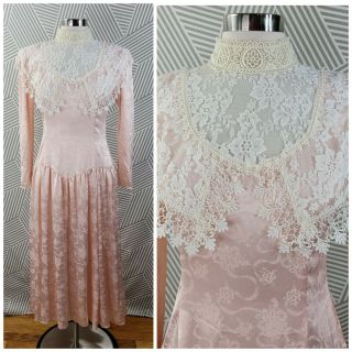 Vintage Jessica Mcclintock Gunne Sax Style Satin Lace Dress Size 8/10 Wedding