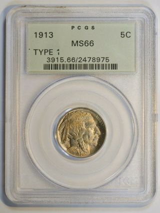 1913 - P Buffalo Nickel Type 1 Graded Ms66 By Pcgs In Ogh " Old Green Holder "