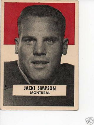 1959 Wheaties Canadian Football Card 41 Jackie Simpson - Montreal Alouettes.