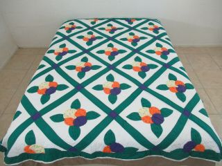 Vintage Hand Sewn All Cotton Applique Pansy Quilt; 86 " X 72 " ; Good