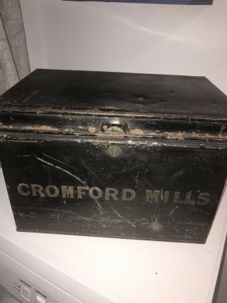 Large Antique Cromford Mills Black Metal Deed Storage Box,  No Key