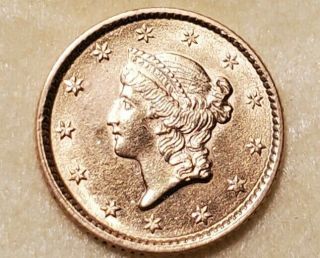 1853,  One ($1) Dollar U.  S.  Gold Coin In Perfect/mint/pristene