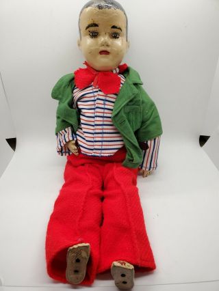 Antique Primitive Schoenhut Handpainted Boy Wood Spring Joint Doll 19 Inches