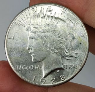 1928 $1 Peace Dollar Silver Au/unc Key Date Coin