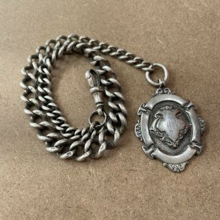 Antique Sterling Silver Albert Chain And Silver Fob B 