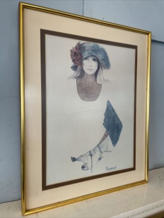 Vintage Christine Rosamond Lithograph ‘denim And Silk’ Print Only 16”x20.  5”