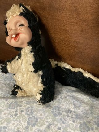 Vintage Ruston Stinky Skunk Rubber Face Plush Stuffed Animal 1950s Toy Kitsch