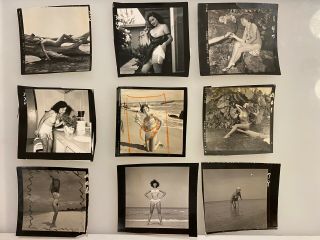 9 Vintage Bunny Yeager Nude Model Contact Sheet Photos,  From Yeager Archive