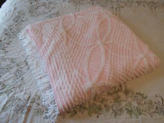 Vintage Pink And White Chenille Bedspread
