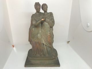 Antique Fritz Gurlitt Tanagra Terracotta Statue Figure 2 Women Signed Berlin 36