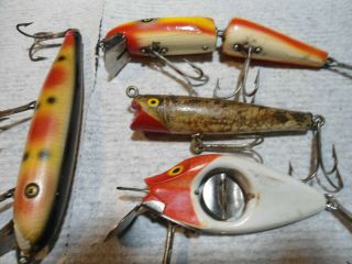 4 Vintage Fishing Lures.  Spinnow Minnow,  Edger,  Pfluger