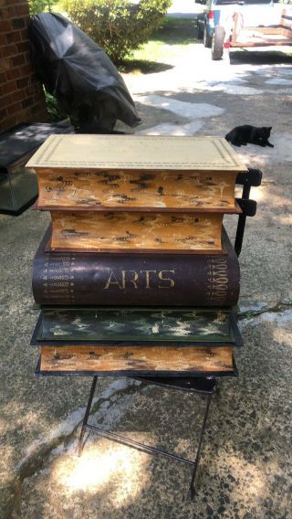 Vintage Stacked Faux Antique Books End Table w Hidden Storage Space 2