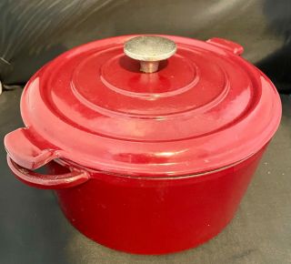 Vintage Le Creuset? Red Enamel Cast Iron Dutch Oven 26 Made In France Pot 5 Qt