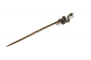 A Brilliant Antique Victorian Gold Cased Paste & Pearl Snake Stick Pin 14