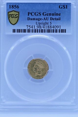 1856 $1 Dollar Gold Liberty Type 3 Upright 5 Pcgs Au Detail