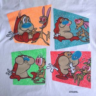 1991 Vintage Ren & Stimpy Double Sided Print T - Shirt Xl