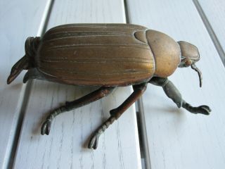 Vintage Antique Brass Scarab Beetle/bug match safe holder trinket/jewelry box 3