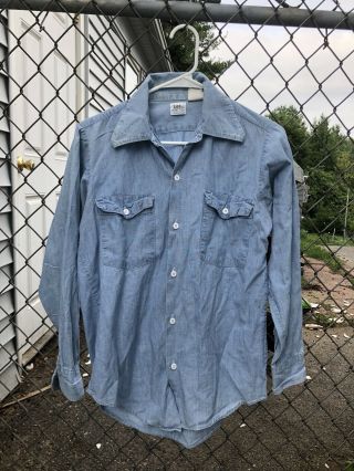 Vintage 1970’s Lee M.  R.  Selvedge Chambray Denim Button Up Shirt Sanforized Sz S