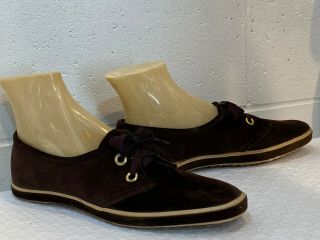Sz 9.  5 M Nos Vtg 1960s 1970s Shoe Brown Velour Velvet Sneaker Oxford Tie