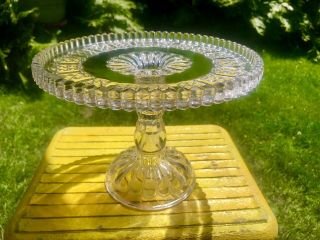 Antique Press Glass Pedestal Cake Stand Light Amythest Tint Gorgeous