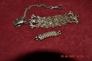Vtg Antique Victorian Ladies Gold Tone Pocket Watch Fob,  Chains (98)