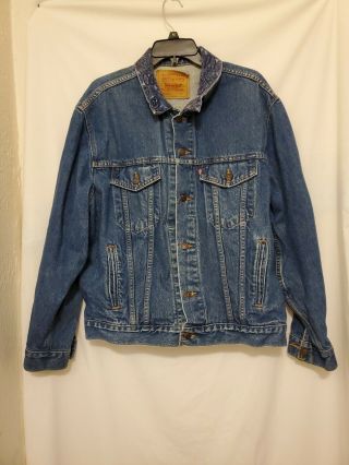 Levi - Strauss & Co.  Riveted Jean Jacket.  Paisley Fabric Collar/sleeve.