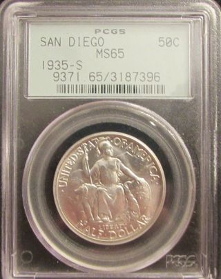 Set Of (2) San Diego Silver Commem Halves - 1935 - S And 1936 - D Pcgs Ms - 65 Ogh Pq